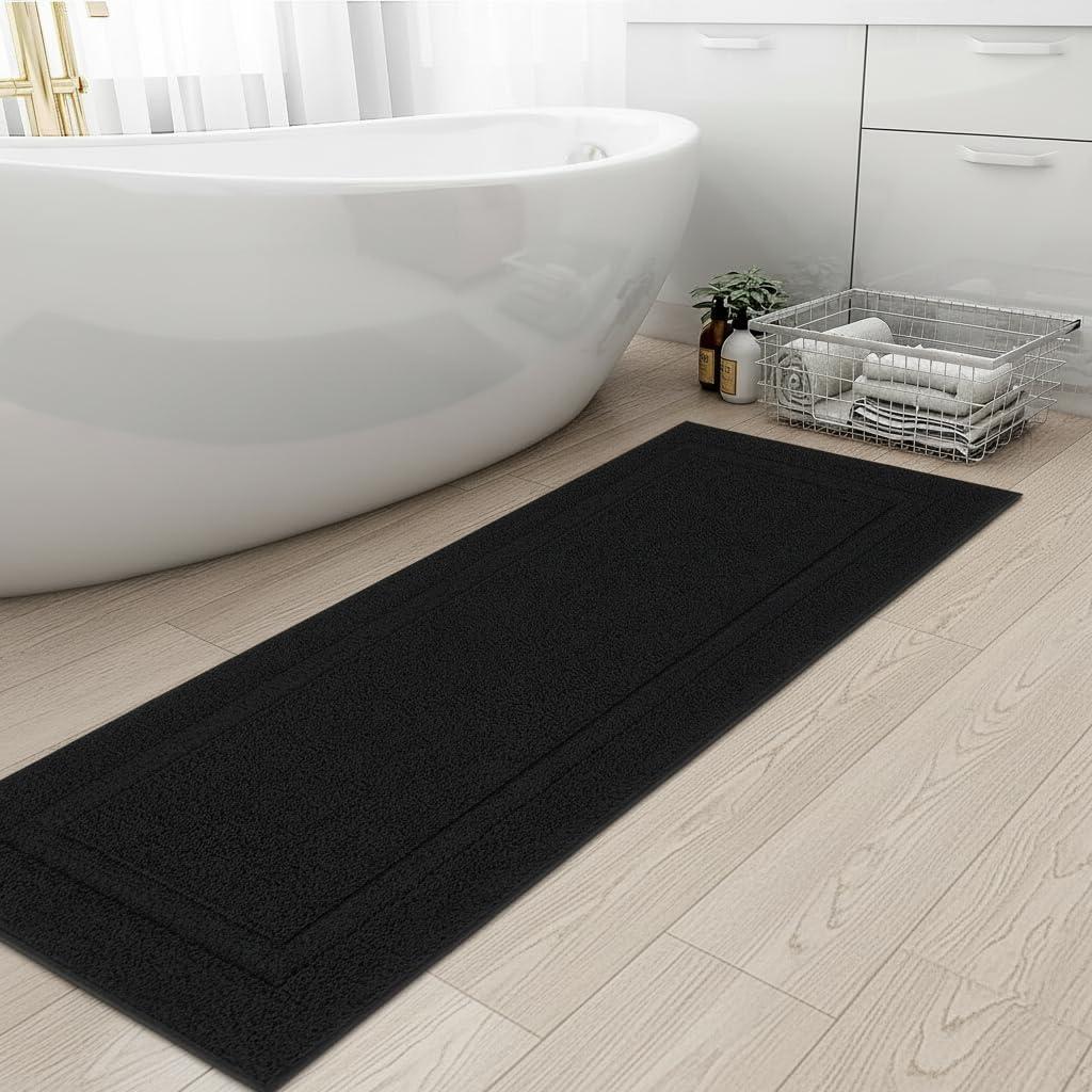 SHACOS Super Soft Bathroom Runner Rugs 24x60" Bath Runner Non Slip Washable Absorbent Bath Rugs Bathroom Floor Mat Carpets for Tub Shower Vanity Sink Home Decor Accessories, Black 2'x5.'