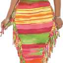 2 Piece Outfits for Women Sexy Crop Top Ruched Bodycon Maxi Dresses Fringe Skirt Sets Night Club Jumpsuits (Large, Rainbow)