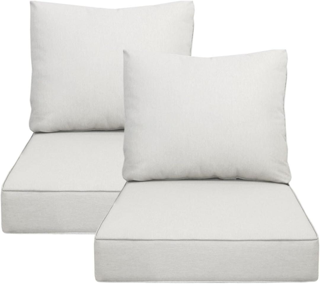 23.5"x25" Outdoor Deep Seat Patio Cushions Set of 2, Deep Seat Bottom Resilient Foam Filling Water-Resistant Stain-Resistant UV Resistant Weather Resistant with YKK Zippers,Almond