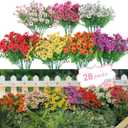 WEAUSUP 28 Bundles Artificial Plants & Flowers Silk Fake Flowers UV Resistant Bushes Plastic Artificial Flowers Faux Outdoor Indoor Plants for Spring Summer Patio Decorations(7 Colors)