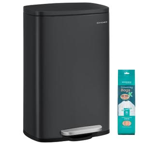 SONGMICS 13 Gallon (50 L) Trash Can, Stainless Steel, Step-On Pedal
Kitchen Garbage Can, Recycling or Waste Bin, with Soft Close Lid, Removable Inner Bucket, Black ULTB050B01