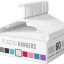 Clothes Hangers Plastic 60 Pack - White Plastic Hangers - Makes The Perfect Coat Hanger and General Space Saving Clothes Hangers for Closet - Percheros Ganchos para Colgar Ropa Hangars