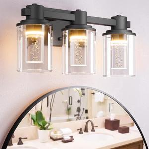 Quntis 3-Light Black Bathroom Light Fixtures with 5 Color Modes, 16 Inch Dimmable Modern Vanity Lighting Fixture Over Mirror, 21 Watts Eye Protection LED Wall Lamp (UL Certified, Bulbs Included)