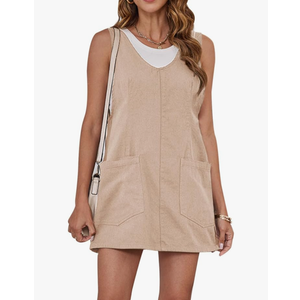 Womens High Roller Overalls Denim Dress Loose Casual Sleeveless Mini Pinafore Jean Romper Skirtall with Pockets, Large