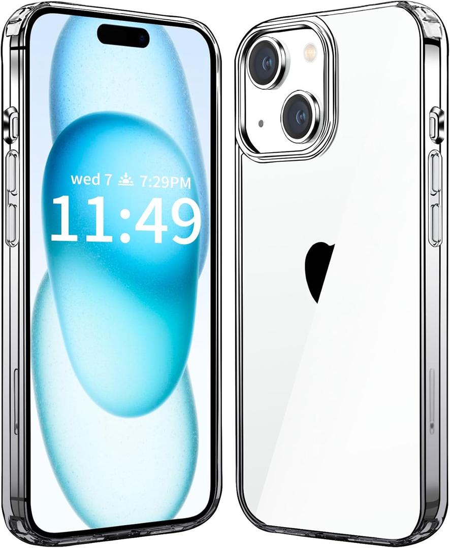 JJGoo Compatiable with iPhone 15 Case Clear, Transparent Shockproof Phone Case, Slim Anti-Scratch Hard PC Back Protective Cover Bumper, Gradient Black