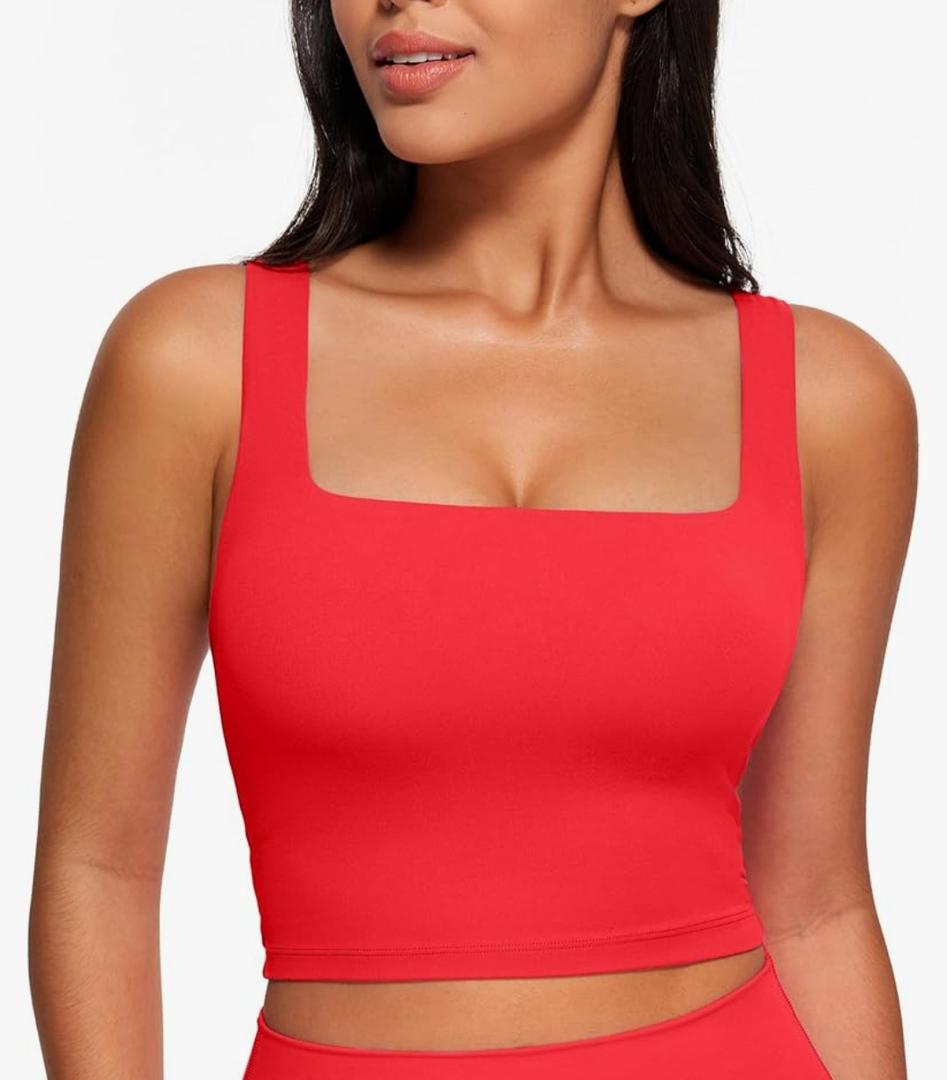 CRZ YOGA Butterluxe Square Neck Crop Tank Tops for Women - Workout Longline Sports Bras Padded Yoga Camisole,S