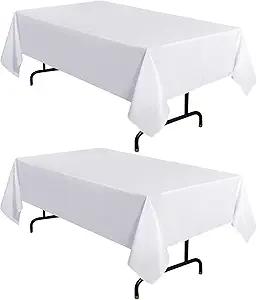 2 Pack White Tablecloth 60 x 102 Inch, Rectangle 6 Feet Table Cloth - Stain and Wrinkle Resistant Washable Polyester Table Cover for Dining Tables, Buffet Parties and Camping