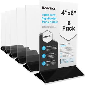 4x6 Sturdy Table Tent Menu Holder, Commercial 2-Sided Acrylic Sign Holder (6-Pack)
