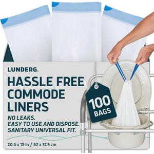 Lunderg Commode Liners - Value Pack 100 Count Universal Fit - Medical Grade Bedside Liners Disposable for Adult Commode Chair, Portable or Camping Toilet Bags