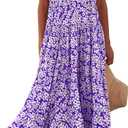 PRETTYGARDEN Puff Short Sleeve Cewneck Floral Long Fall Dresses for Women 2025 Flowy Tiered Hem Maxi Wedding Guest Dress (Purple, S)