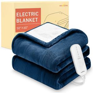 HOMLYNS LuxeHeat Heated Blanket Electric Blanket, Soft Flannel Sherpa Heated Throw, Heating Blanket with 5 Heat Settings, 3 hrs Timer Auto Shut Off (50x60 inches, Navy)