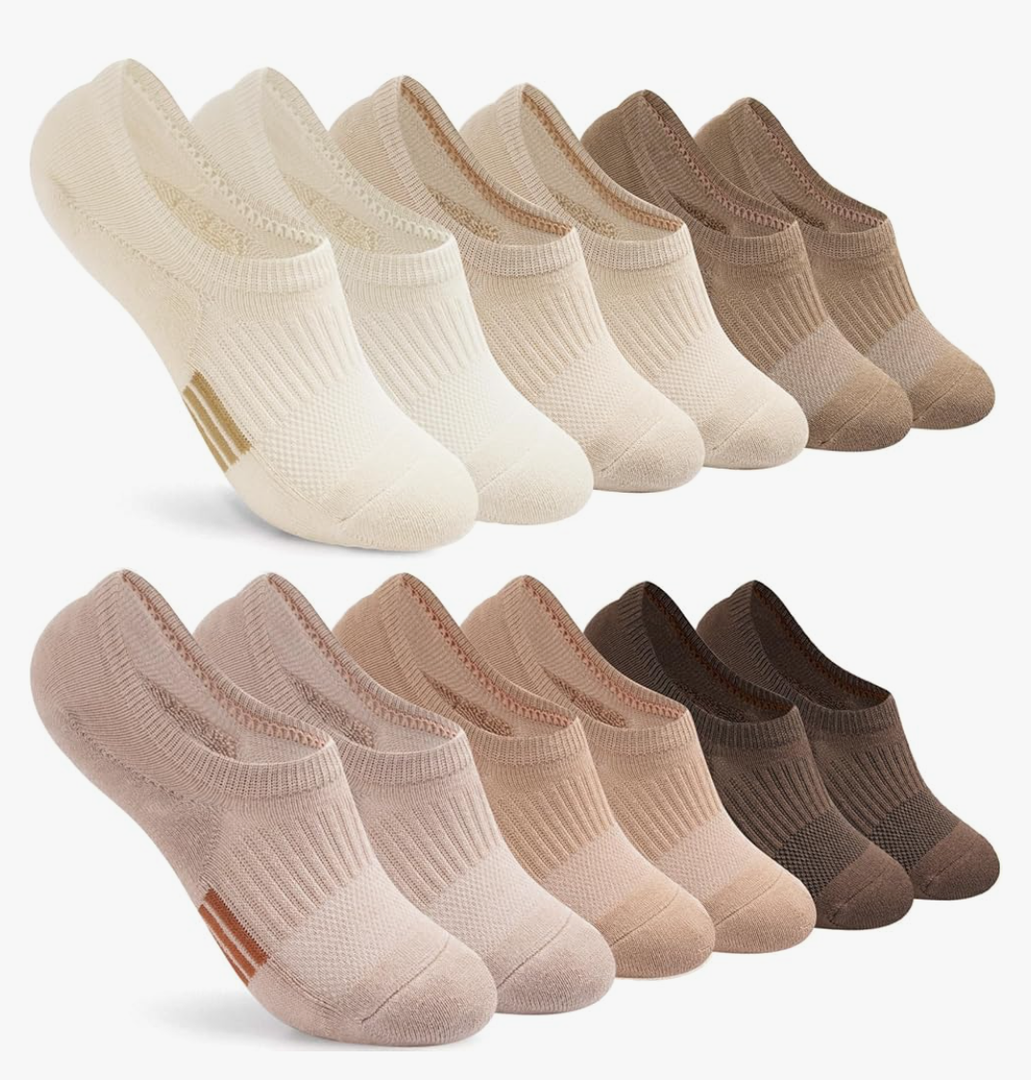 Toes Home No Show Socks Womens Cushioned Low Cut Athletic Hidden Liner for Sneakers Ankle Invisible Running Socks 6 Pairs L