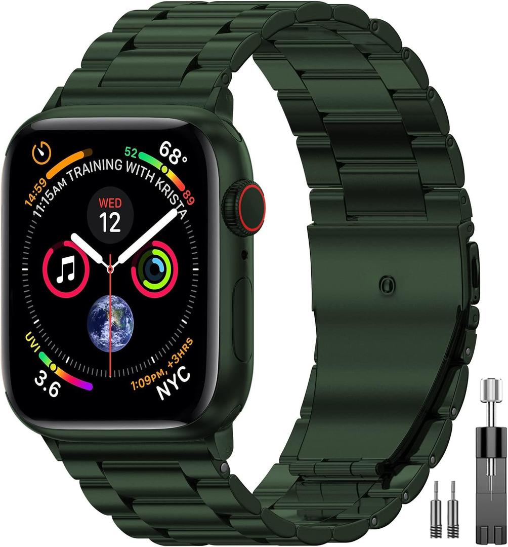 EPULY Stainless Steel Apple Watch Band, 42mm-49mm Compatible, Adjustable Length, Easy Installation, Luxury Design (45mm 44mm 42mm 49mm 46mm(series 10), Jade Green)