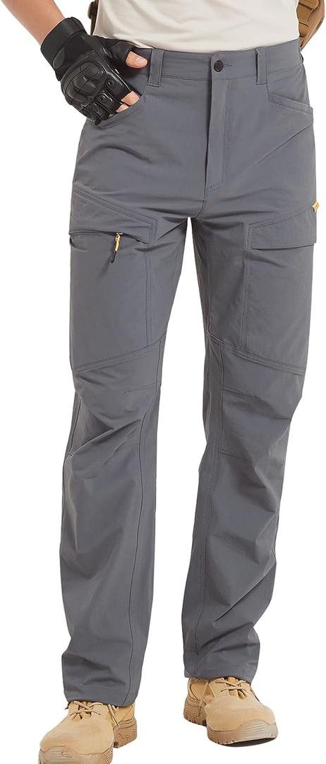 HARD LAND Hiking Pants Men Outdoor Cargo Quick Dry Lightweight Stretch Travel Pants with Elastic Waist for Fishing (36W x 32L, Gray)