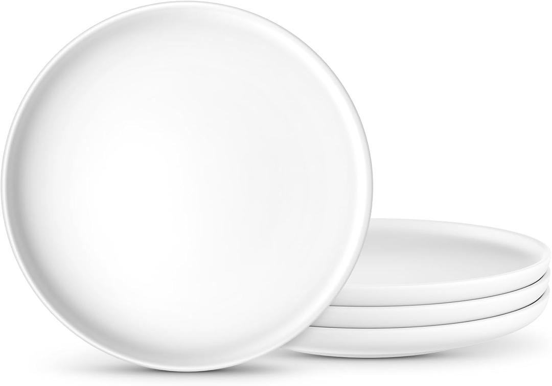 Ceramic Dinner Plates Set of 4,8 Inch Matte Plates Set for Kitchen,Dessert,Salad,Appetizer, Small Dinner Plates, Microwave & Dishwasher Safe,White Classic Dinnerware Dishes Set