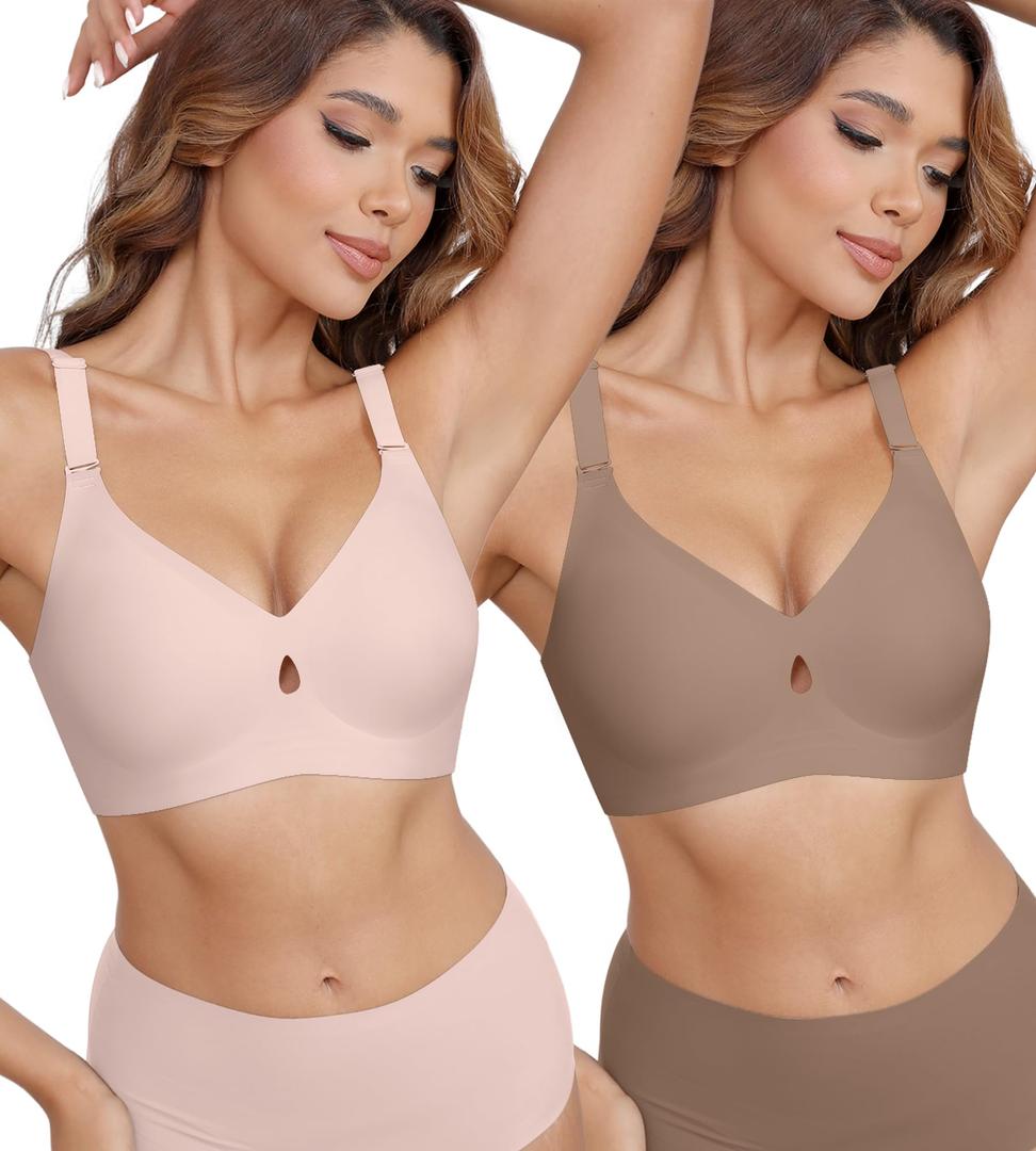 DEANGELMON Bras for Women No Underwire Seamless Bras - Wireless Push Up Full Coverage Bralettes Comfort Bra - Back Fat Smoothing No Wire Bralette for Womens - Padded Soft Lift Bralettes(2P6,XXXL) (XXXL)
