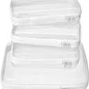 4 Pcs Clear Hard Shell Zipper Case for Storage  Stackable Waterproof Zipper Pouches Hard Shell for Diaper, Travel, Toiletries, Snack Bag, Cables, Makeup (M + 3XS) (White)