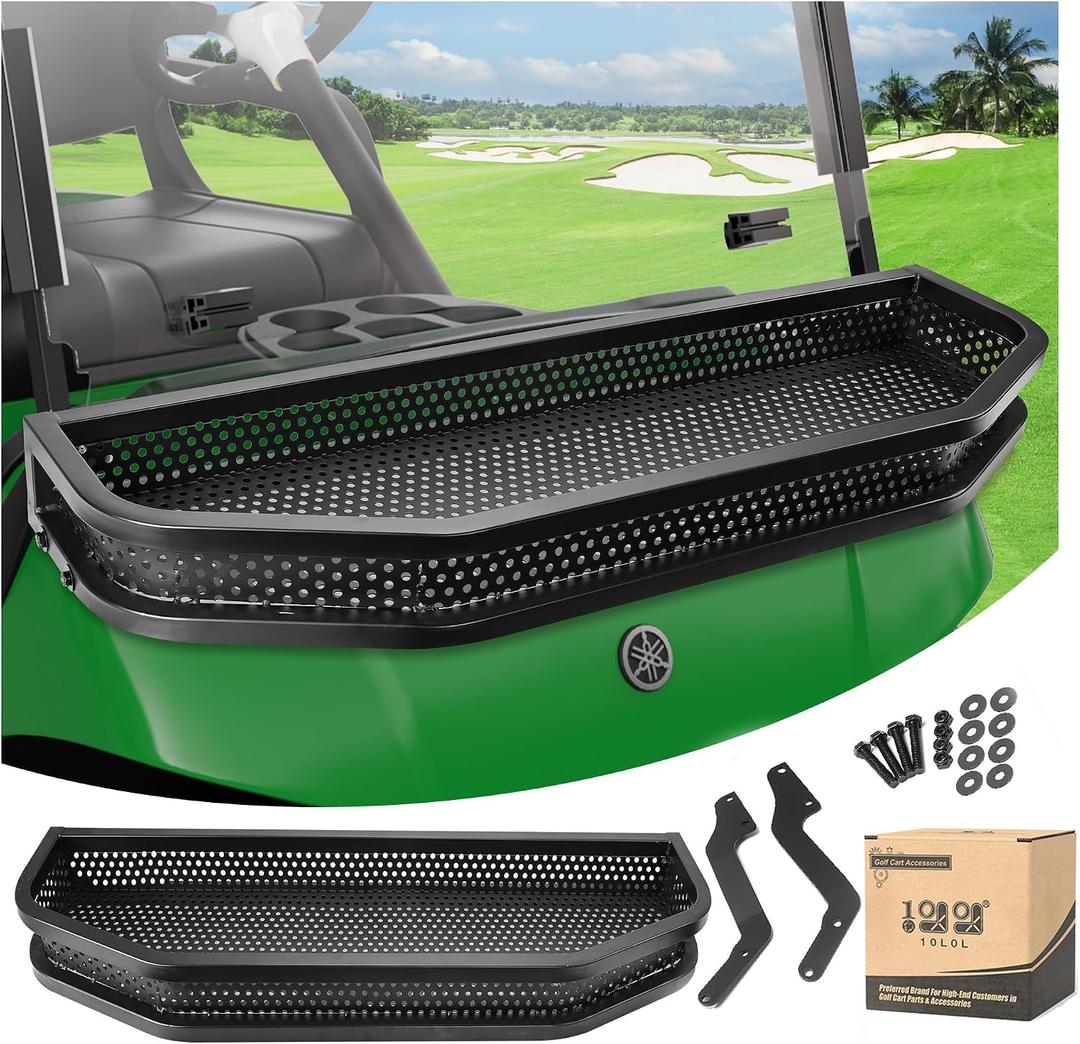 10L0L Golf Cart Front Cargo Basket for EZGO TXT/RXVClub Car DS/PrecedentYamaha G22/G29 - Heavy-Duty Steel Mesh Storage Rack, Gas/Electric Compatible