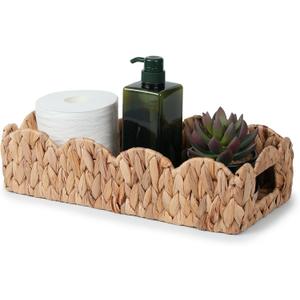 YANGQIHOME Toilet Paper Basket, Water Hyacinth Toilet Tank Basket for Storage, Scalloped Baskets for Bathroom Decor Bedroom Nursery Room Kitchen (Large)