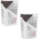 Mind Reader 60L Slim Laundry Hamper, Clothes Basket, Lid, Ventilated, Plastic, 17.25"L x 13.75"W x 23.5"H, Set of 2, White