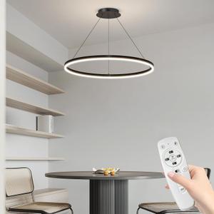 23.6in Modern Pendant Lights, Acrylic Anti Flicker Pendant Lamp with Remote Control LED Dimmable 3 Color Mode & Brightness (Warm & Cool & Neutral Light) Ceiling Lamp for Kitchen,Chandelier Black