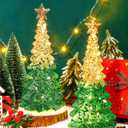 2 Pcs Mercury Glass Christmas Tree for Tabletop Light up Christmas Decor 11.6" Illuminated Glass Xmas Tree Battery Operated Xmas Table Centerpiece for Home Fireplace Festive Decor Gift(Gold)