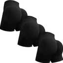 OVESPORT 3 Piece Workout Shorts for Women Seamless Scrunch Butt Lifting High Waisted Yoga Gym Booty Running Short Pants (Large, Black/Black/Black)