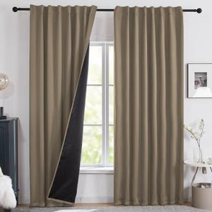 Deconovo 100% Blackout Curtains with Liner, Thermal Insulated, Noise-Damping, Oeko-TEX Certified, Grommet Top, 4 Panels, Khaki, 52W x 63L