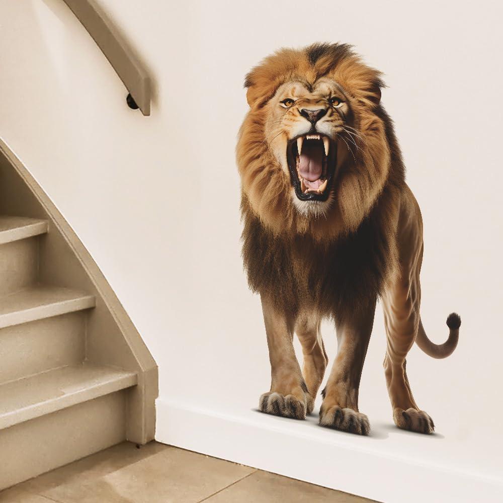 Lifelike 3D Lion Wall Decal Wild Animal Wall Stickers Peel & Stick Animal Wall Decor Art for Living Room Kids Bedroom Playroom Baby Nursery Kindergarten