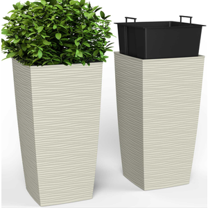EverGreen 6.5 Gallon Grande Indoor/Outdoor Planters – 2 Piece Duo Set Beige XL 14" X 14" X 27.5"