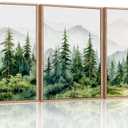 Ausril Watercolor Mountain Range Framed Canvas Wall Art Set, Green Forest Tree Wall Decor, Woodland Nursery Wall Painting, Modern Wilderness Art Print for Living Room, Bedroom, Office-16 x24 x3