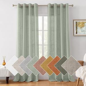 HOMEIDEAS Sage Green Linen Sheer Curtains, 84 Inches Long 2 Panels Textured Semi Sheer Curtains Farmhouse Privacy Window Drapes for Bedroom Living Room (52"W x 84"L (Pack of 2))