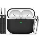 Ljusmicker for AirPods Pro 3 Case 2025 with Cleaner Kit,Soft Silicone Protective Cover for Apple AirPods Pro 3rd Generation Cases for Women Men,for AirPod Pro 3 Case with Keychain-Magnetic Black