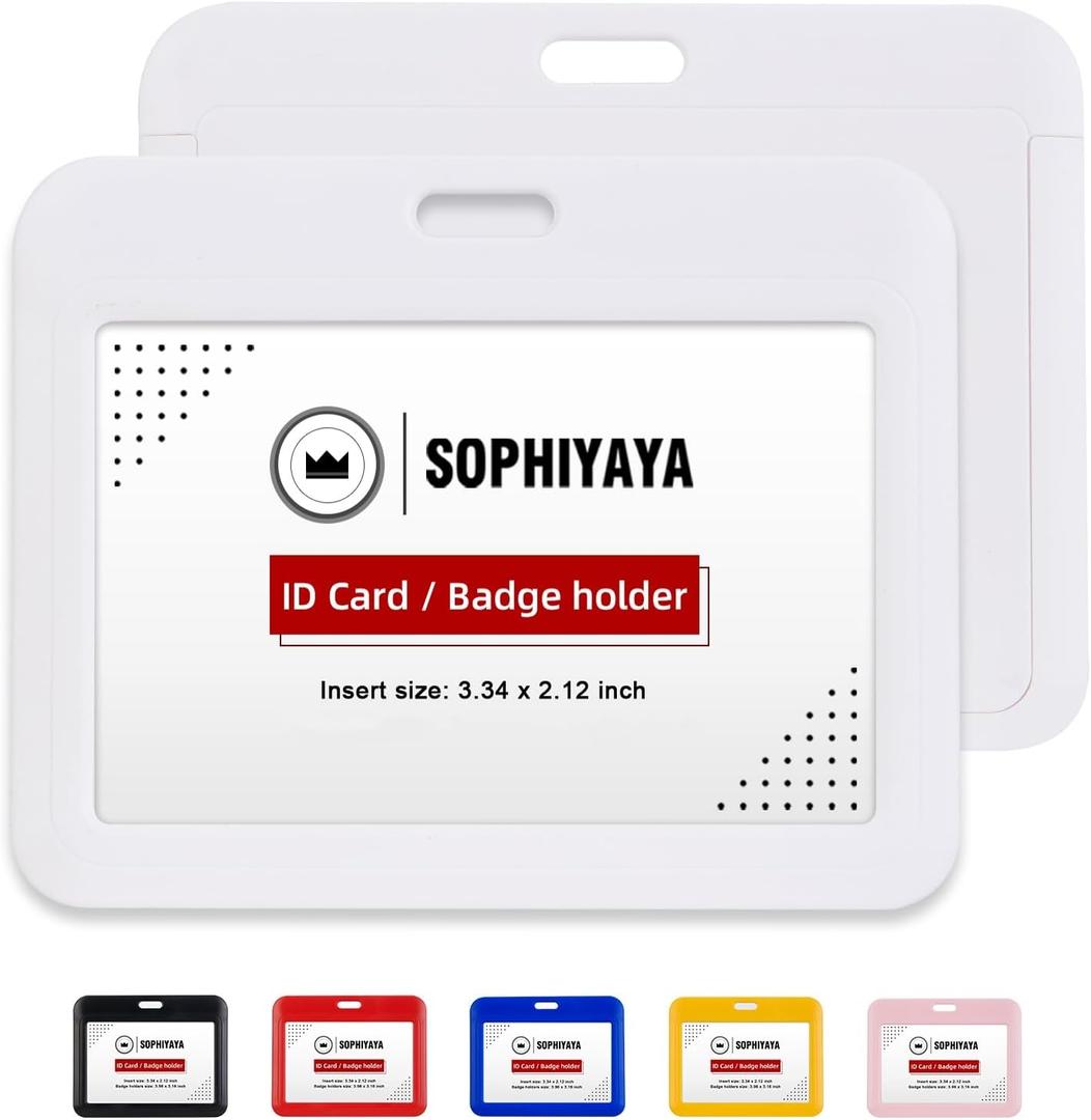 2 Pack Sliding Horizontal Badge Holder Hard Plastic Key Card Work Badge Sleeve for Office School Factory Teacher Student (White)