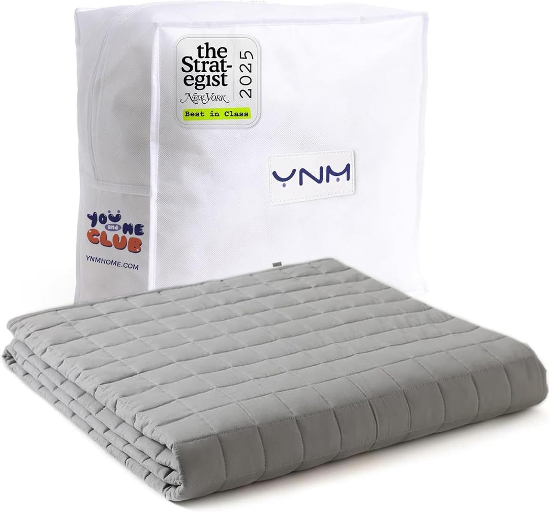 YnM Oeko-Tex Certified Premium 60 x 80 Inch 20 Pound Cotton Calming Heavy Weighted Blanket with Glass Beads for Queen and King Beds, Light Grey