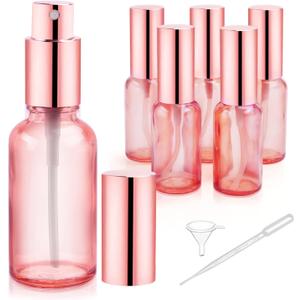 6 Pack 1 Oz Pink Glass Spray Bottles,Empty Perfume Fine Mist Atomizer,Rose-Golden Pump Head Travel Liquid Holder Containers for Cologne,Essential Oils,Body Sprays