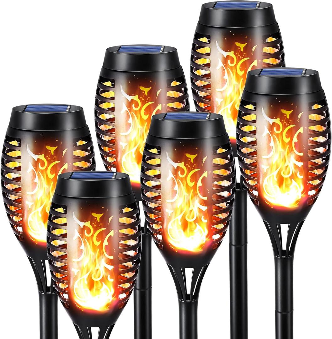 Toodour Solar Halloween Lights Outdoor, 6 Pack LED Torch Lights Flickering Flame, Waterproof Solar Outdoor Light - Landscape Decoration Lighting for Garden, Lawn, Yard, Halloween Decorations