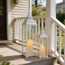 HAVITI 5 Pack Large Lanterns Decorative Outdoor, White Large Outdoor Lantern for Porch, 22'' 17'' White Lanterns Decorative Indoor (no Glass) with 2PCS Flameless Candles for Wedding Table Front Door