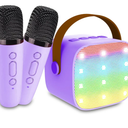 Portable Bluetooth Karaoke Speaker with 2 Wireless Microphones & LED Lights for Kids Birthday Parties