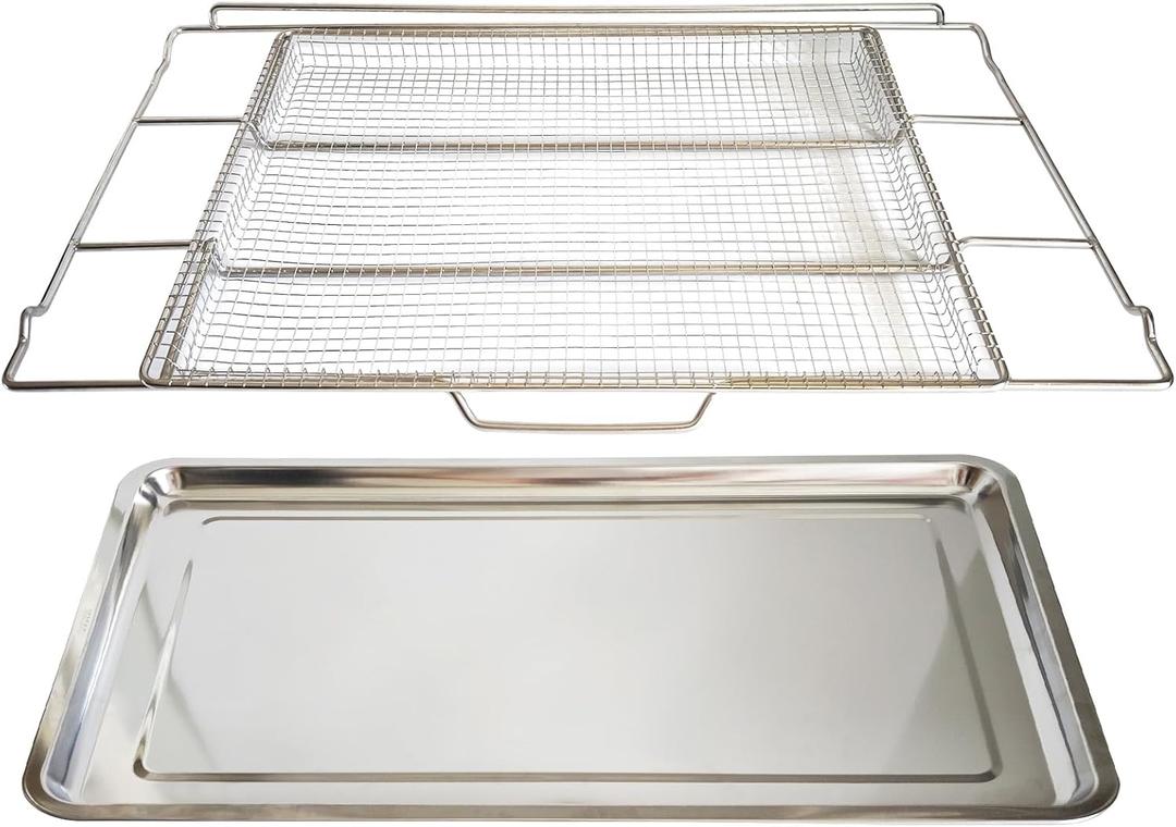 Upgraded Air Fry Tray, Compatible with Frigidaire 30" Ranges and Wall Ovens, Stainless Steel, Air Fry Basket & Oven Rack & Drip Pan, 25"L x 16"W x 1.75"H