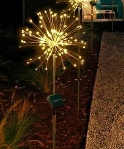 Solar Firework Lights Outdoor, 2 Pack 1000LED Solar Starburst Lights, Waterproof for Garden, Patio, Holiday Christmas Decor (Warm White)
