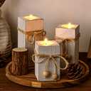 MelonBoat Rustic Flameless LED Candles 3-Pack, Battery Operated Candles with Wooden Candle Holders, White Rustic Farmhouse Decor, Farmhouse Candle Holder for Valentines Holiday Party Home Decor