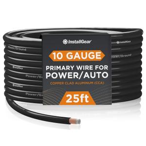 InstallGear 10 Gauge CAA Wire (25ft) - Primary Automotive Power & Ground Cable, Car Audio Speaker & RV Trailer Wiring (Black)