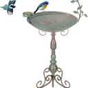 DREAMSOUL 13" Bird Bath Stand, Vintage Hummingbird Bird Bath with Folding Bracket Metal Birdbath for Garden Yard Decoration (Green)