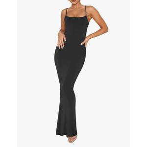 REORIA Women's Basic Sexy Lounge Slip Long Dress Elegant Sleeveless Backless Ribbed Bodycon Maxi Dresses, M