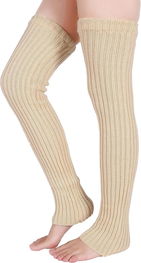 Pareberry Women's Winter Over Knee High Footless Socks Knit Warm Long Leg Warmers (27 Inches, Beige)
