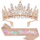 Birthday Crown Adult Woman & Glitter It's My Birthday Sash for Women Birthday Tiara for Women Princess Tiara Birthday Hat Birthday Headband for Parties Favors Rose Gold Birthday Decorations