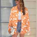Women's Floral Boho Button Down Shirts Dress Long Sleeve Blouse Outfits Business Casual Work Tops (Orange, M)