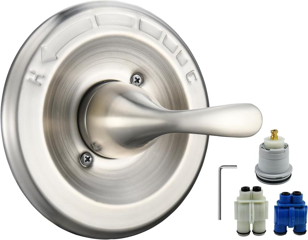 T13020-SS Brushed Nickel Stainless Steel Replacement for Delta Classic 13/14 Series Single-Function Handle Trim Kit,Fit for Delta Shower Rough-in Valve R10000 Series (2 Style of Cartridge Included)