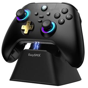 EasySMX D05 PC Controller - Enhanced Wireless Bluetooth Pro Controller with Charging Dock/Hall Sensor/RGB Lighting - No Stick Drift, No Dead Zone - Work for Windows PC, Android, Steam and Switch (black gold)